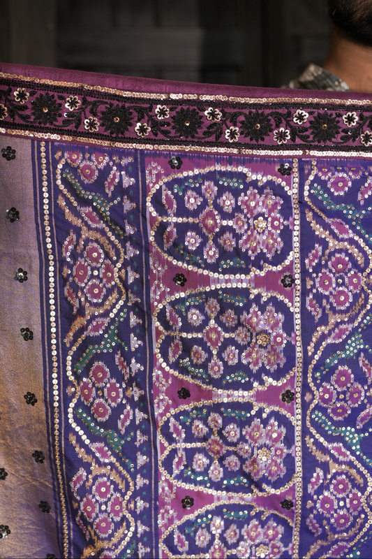 Handcrafted embroidered patola silk saree
