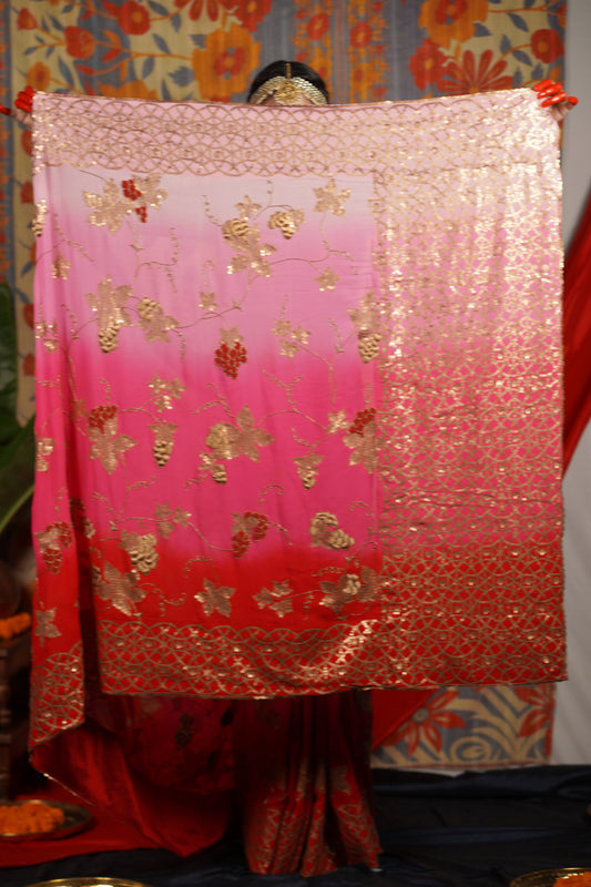 Hand embroidered designer wedding wear saree