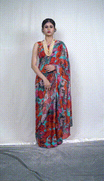 Bold floral printed silk saree