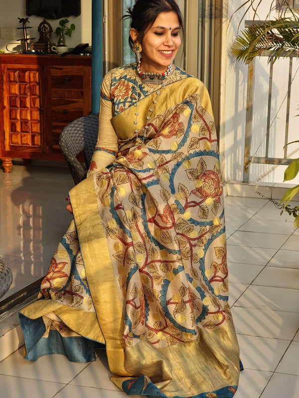Hand painted pen kalamkari saree