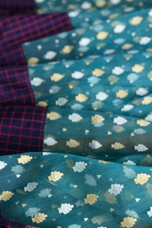 Teal Banarasi saree