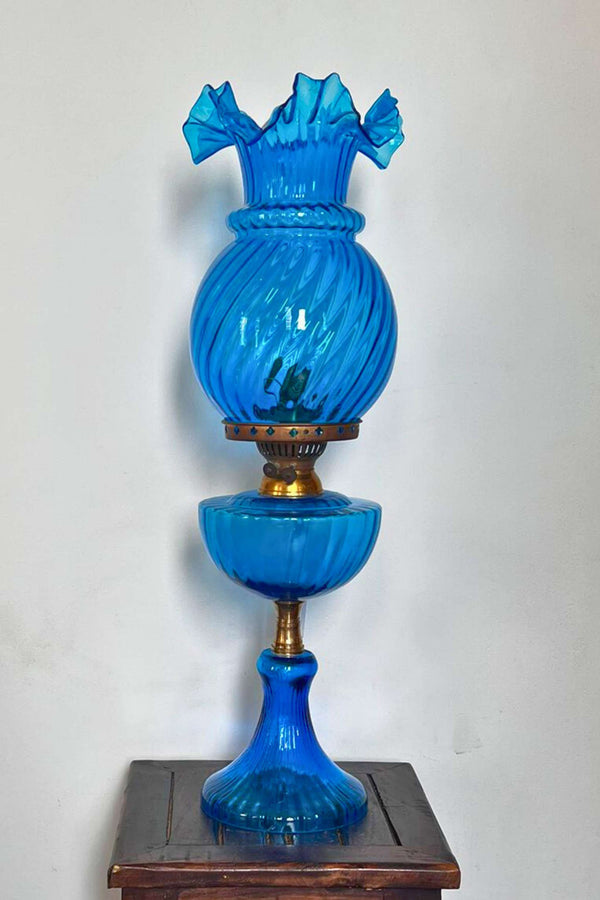 Vintage Indian blue glass lamp shade