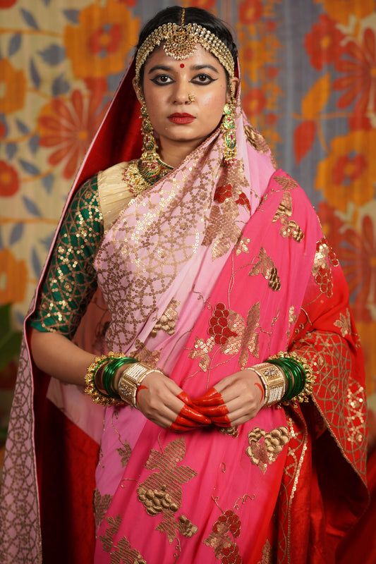 Hand embroidered designer wedding wear saree