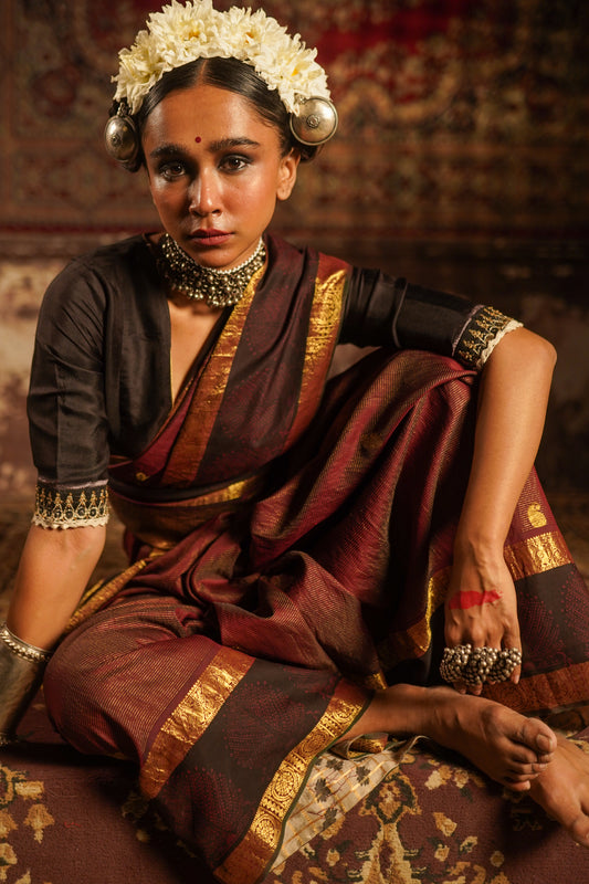 Real handpainted pen kalamkari kanjeeveram silk saree
