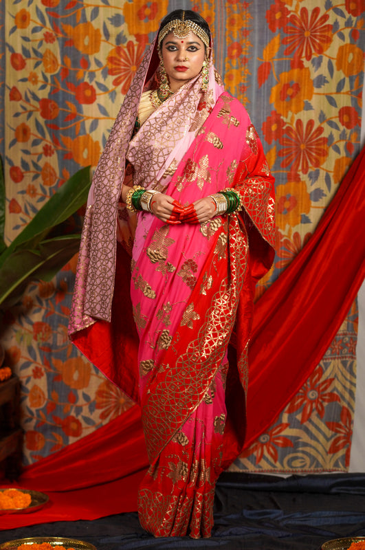 Hand embroidered designer wedding wear saree
