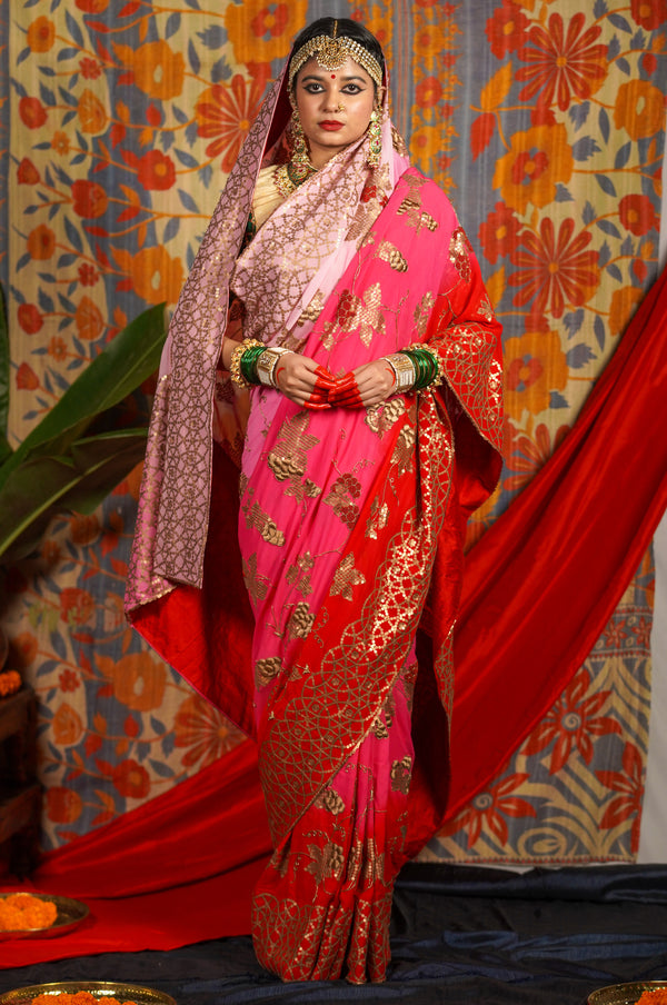Hand embroidered designer wedding wear saree