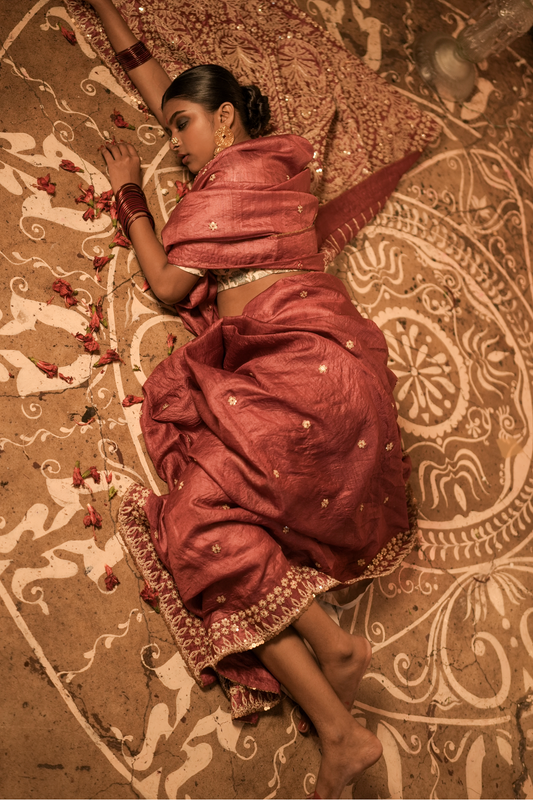 hand embroidered madodi work tussar silk saree