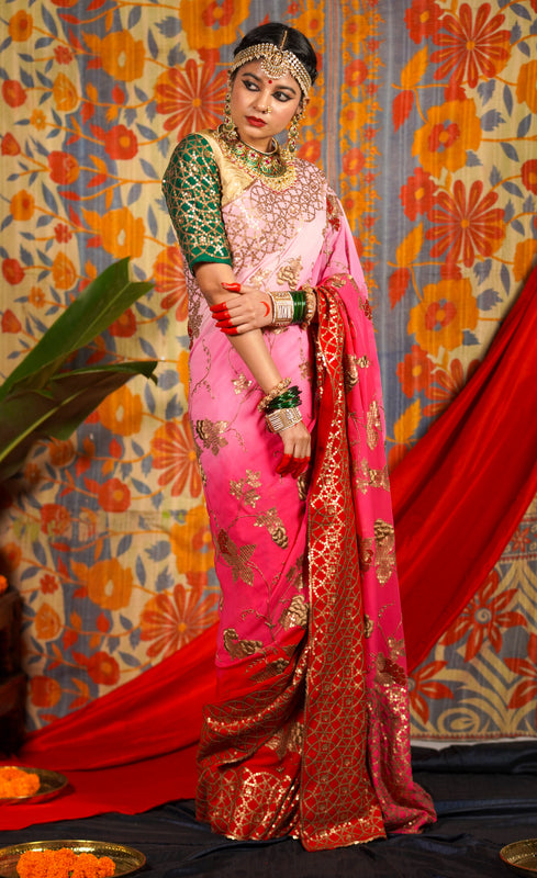 Hand embroidered designer wedding wear saree