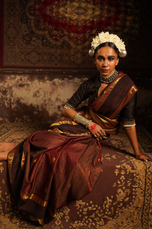 Real handpainted pen kalamkari kanjeeveram silk saree