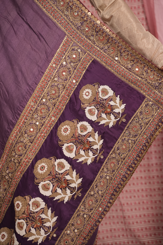 Handcrafted embroidered benarsi tussar silk saree
