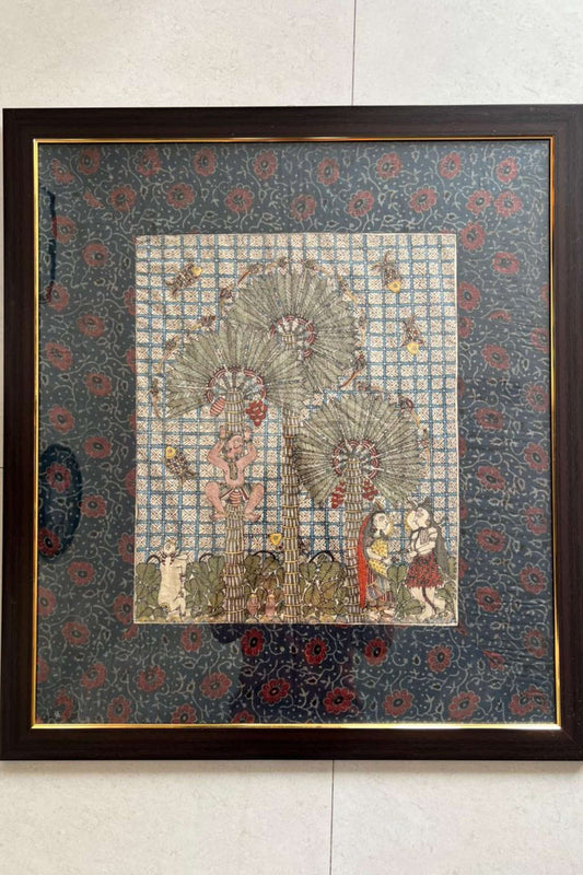 beautiful hand painted Mata Ni Pachedi wall painting made by skilled artists for The Ayush Kejriwal Art Project