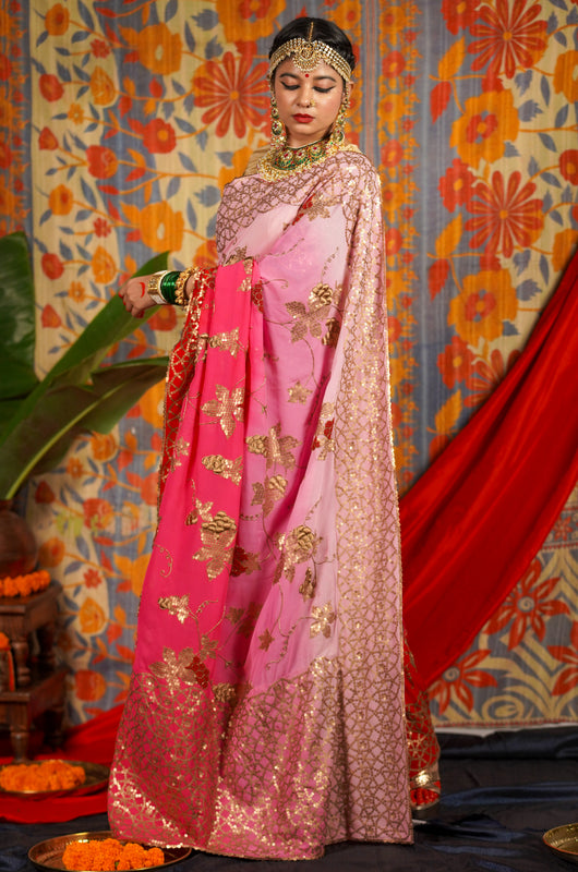 Hand embroidered designer wedding wear saree