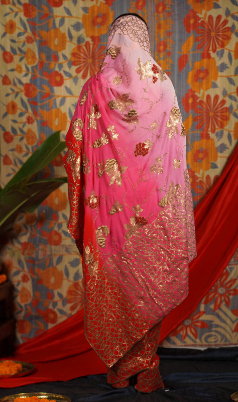 Hand embroidered designer wedding wear saree