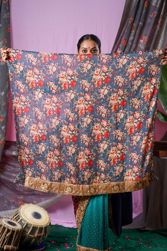 Hand embroidered mukesh badla work wedding wear saree
