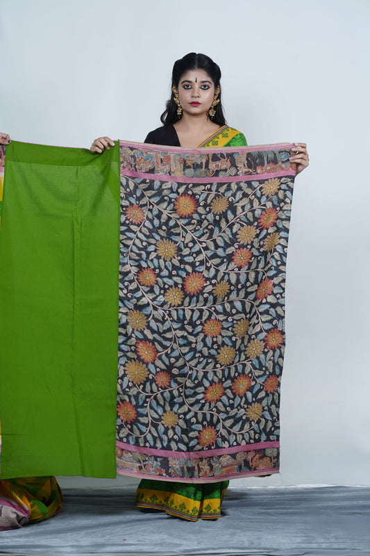 Authentic Handpainted Pen Kalamkari Kanjeeveram Silk saree