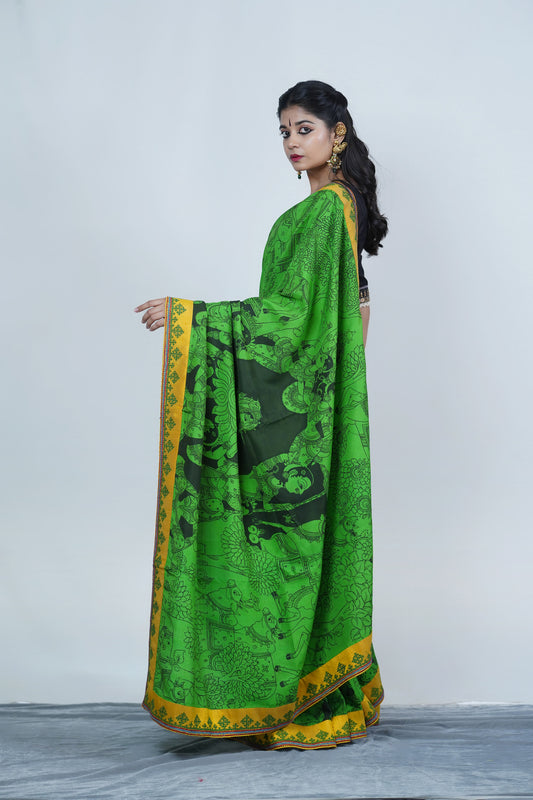 Handpainted Pen Kalamkari saree
