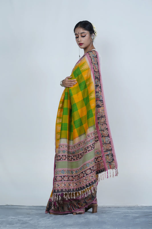 Authentic Handpainted Pen Kalamkari Kanjeeveram Silk saree