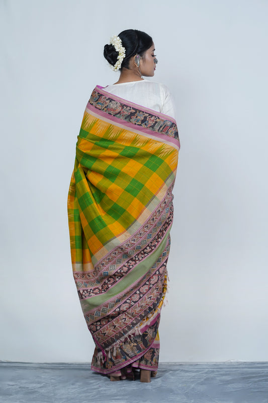 Authentic Handpainted Pen Kalamkari Kanjeeveram Silk saree