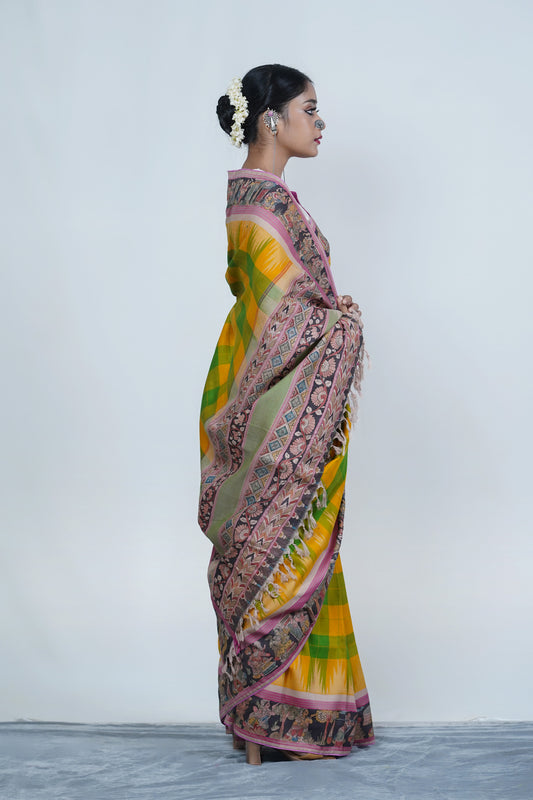 Authentic Handpainted Pen Kalamkari Kanjeeveram Silk saree