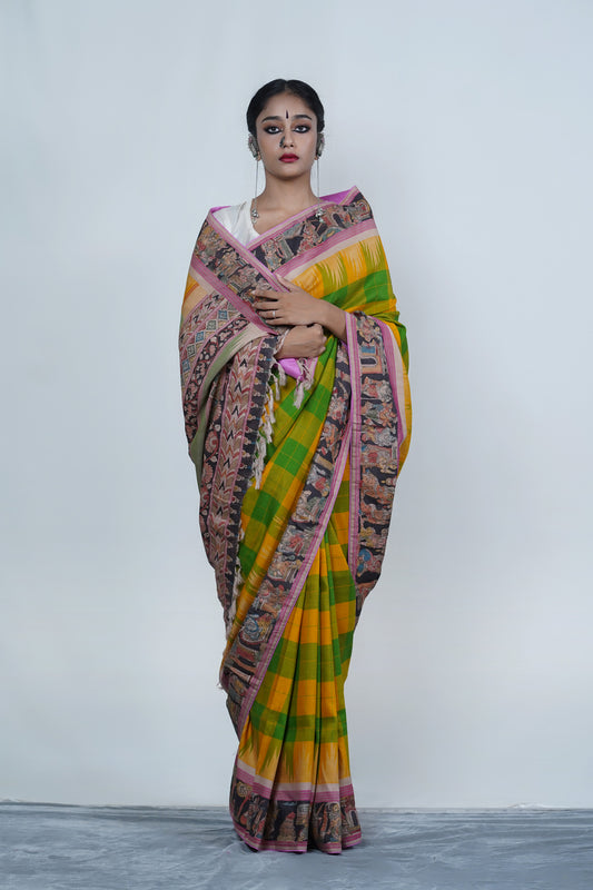 Authentic Handpainted Pen Kalamkari Kanjeeveram Silk saree