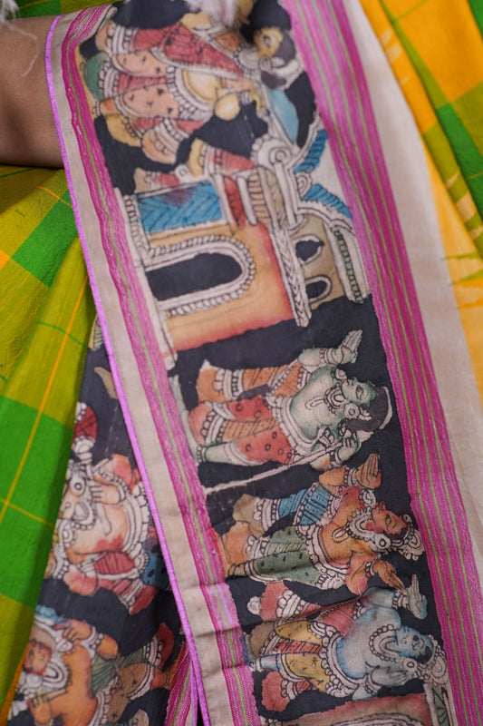 Authentic Handpainted Pen Kalamkari Kanjeeveram Silk saree