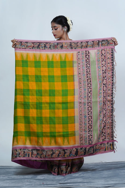 Authentic Handpainted Pen Kalamkari Kanjeeveram Silk saree