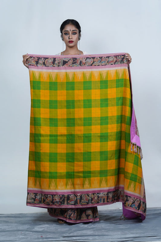 Authentic Handpainted Pen Kalamkari Kanjeeveram Silk saree