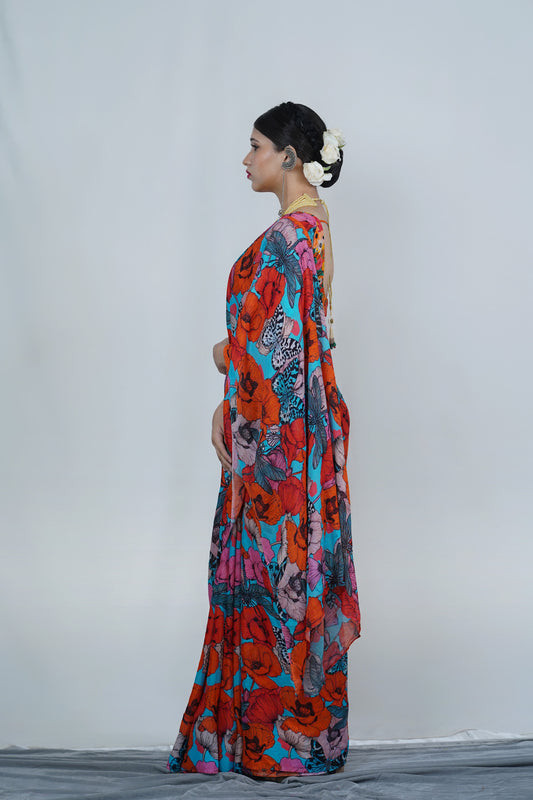 Ayush Kejriwal floral printed silk saree