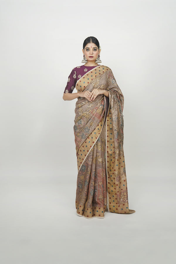 Real Pen Kalamkari saree, Indian ethnic wedding wear