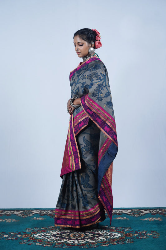 Real handpainted pen kalamakri saree, Ayush Kejriwal Kalamkari saree