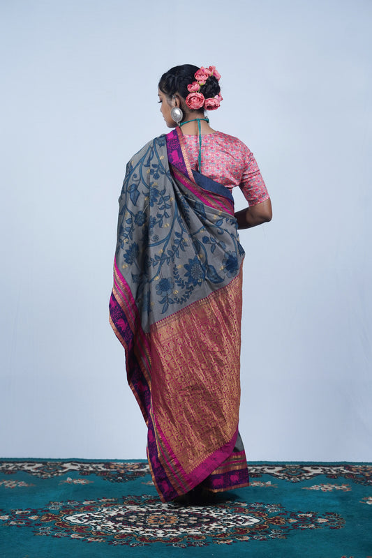 Real handpainted pen kalamakri saree, Ayush Kejriwal Kalamkari saree