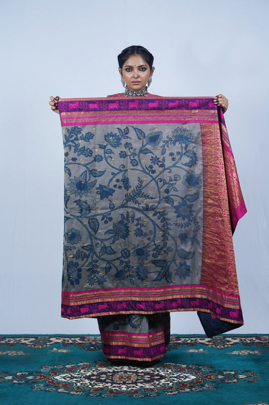 Real handpainted pen kalamakri saree, Ayush Kejriwal Kalamkari saree