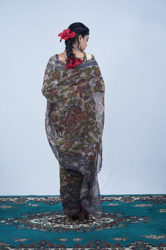 Real handpainted pen kalamakri saree, Ayush Kejriwal Kalamkari saree