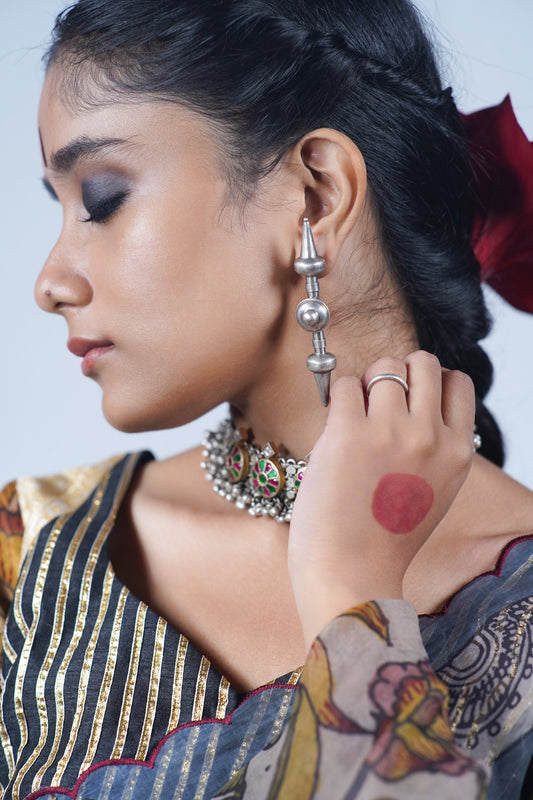 Handcrafted statement silver earring