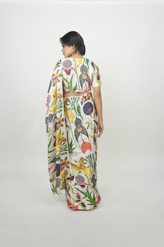 Floral printed silk saree, Saree designed by Ayush Kejriwal