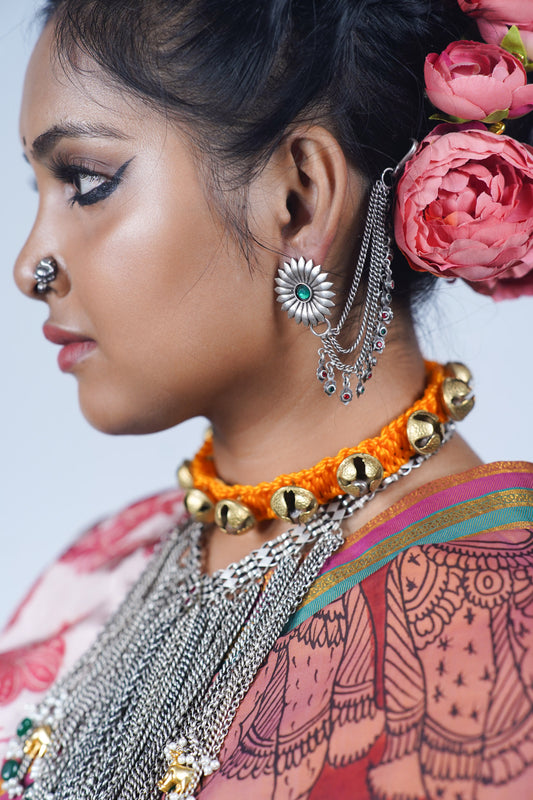 Handcrafted statement silver earring