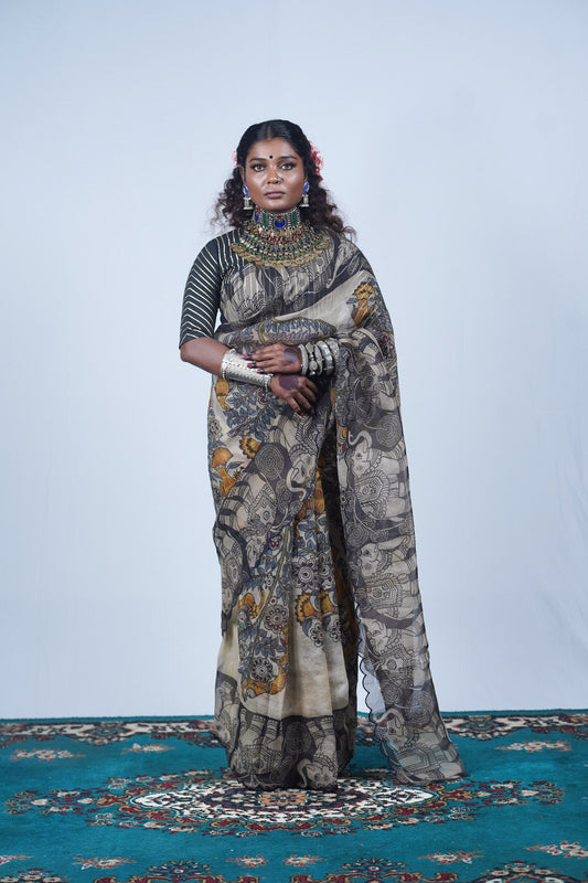 Authentic hand painted pen kalamkari sarees, Ayush Kejriwal kalamkari sarees