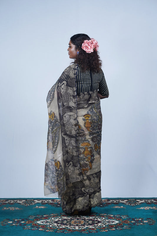 Authentic hand painted pen kalamkari sarees, Ayush Kejriwal kalamkari sarees