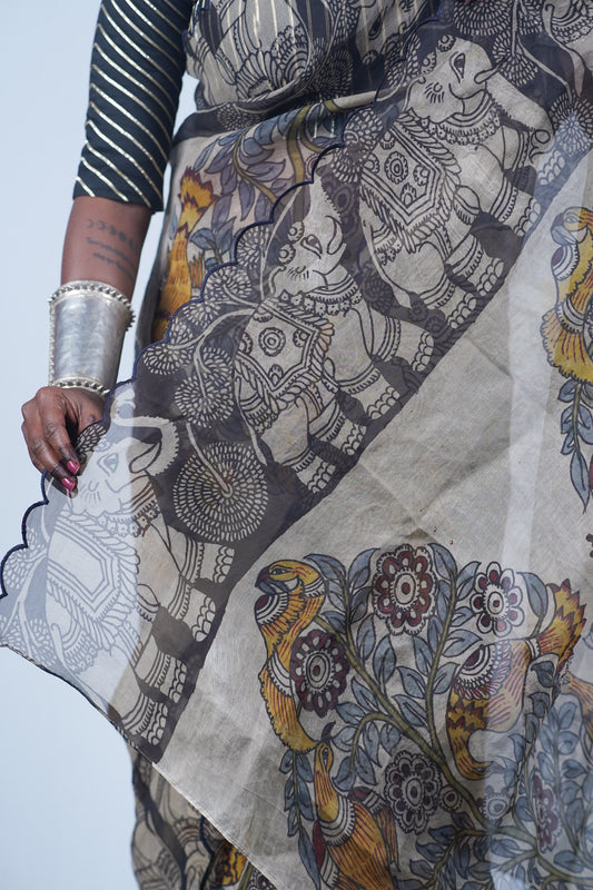 Authentic hand painted pen kalamkari sarees, Ayush Kejriwal kalamkari sarees
