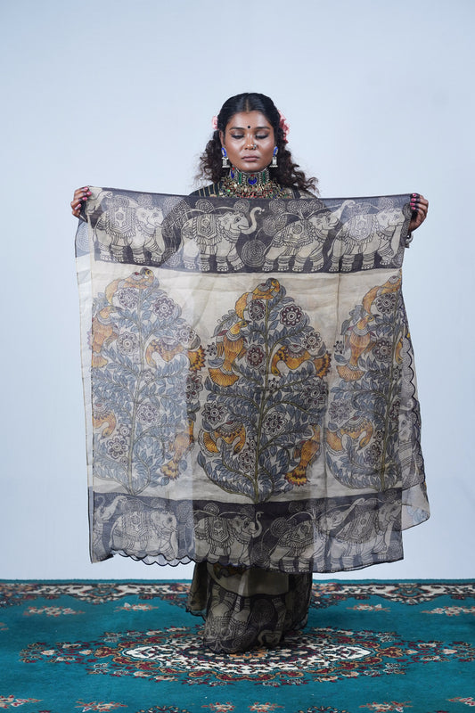 Authentic hand painted pen kalamkari sarees, Ayush Kejriwal kalamkari sarees