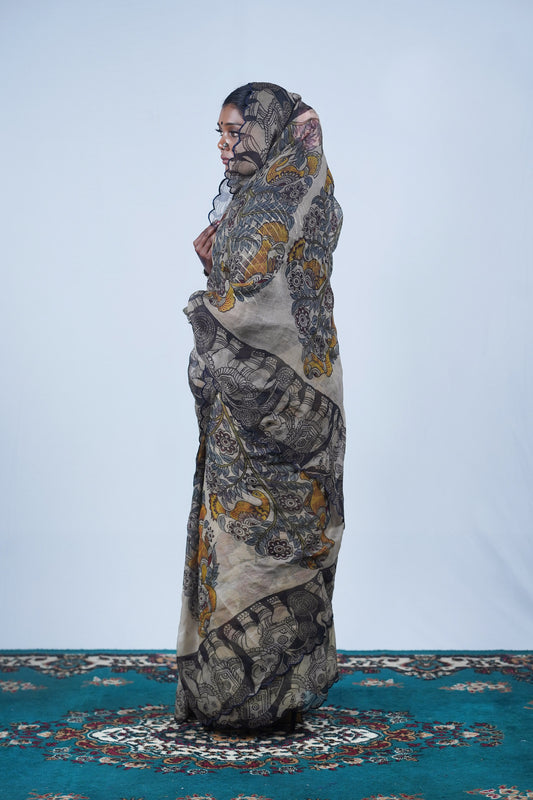 Authentic hand painted pen kalamkari sarees, Ayush Kejriwal kalamkari sarees