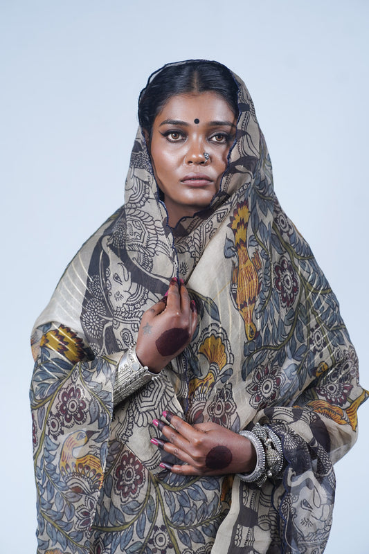 Authentic hand painted pen kalamkari sarees, Ayush Kejriwal kalamkari sarees