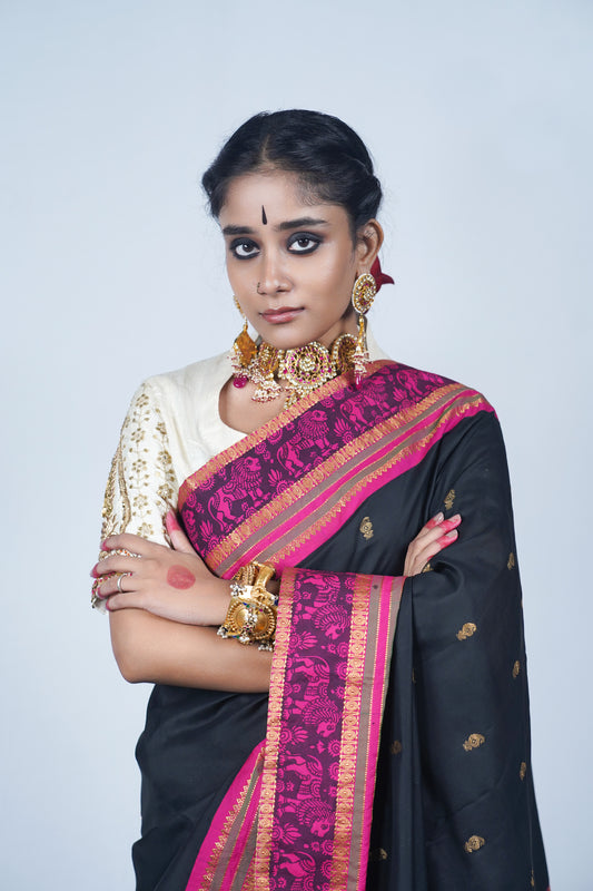 handwoven kanjiveeram silk kalamkari saree