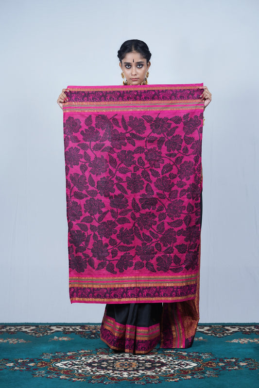 handwoven kanjiveeram silk kalamkari saree