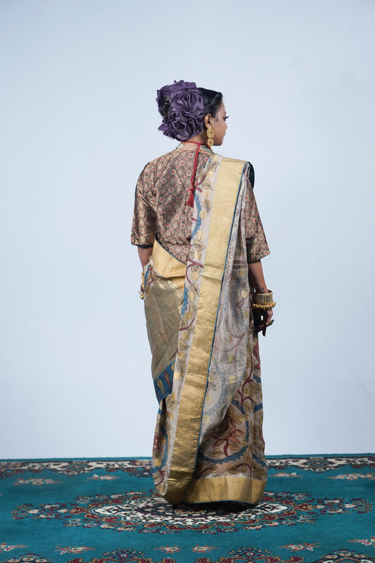 Hand painted pen kalamkari saree