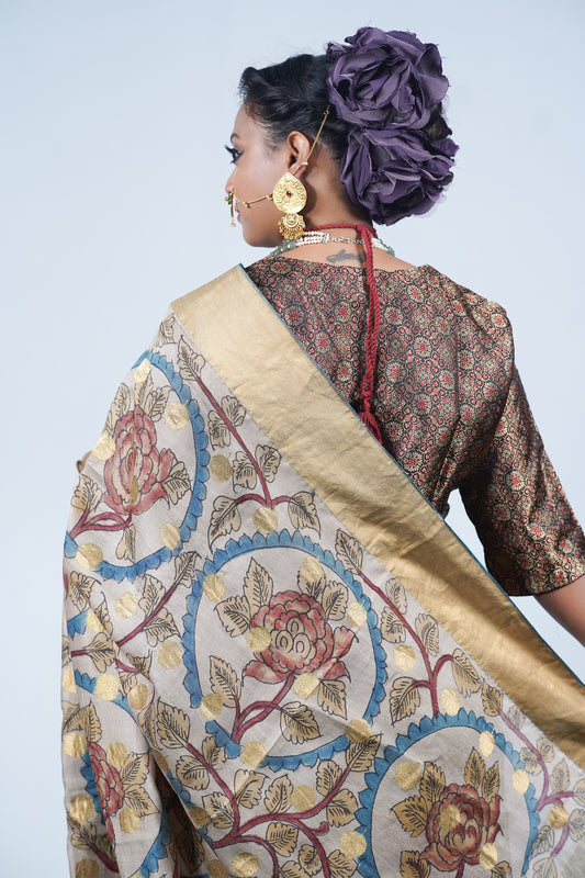 Hand painted pen kalamkari saree