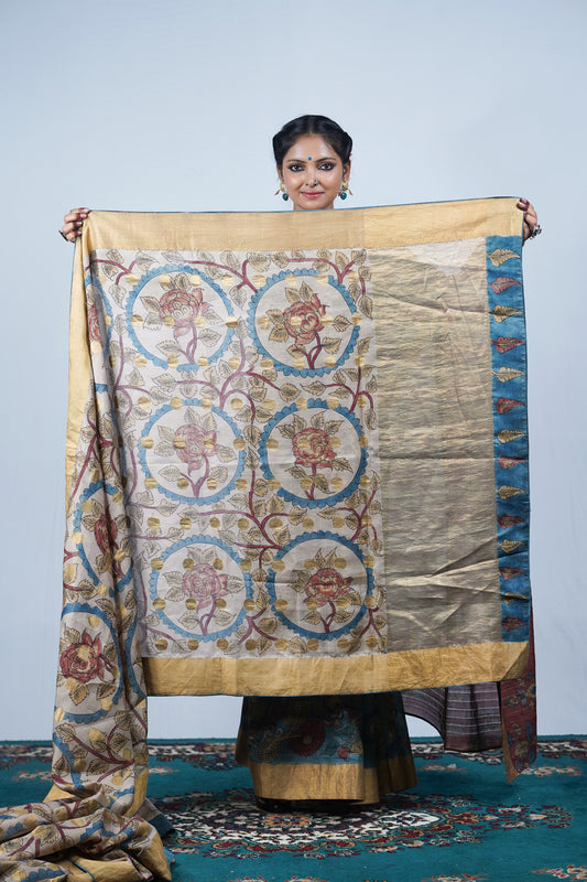 Hand painted pen kalamkari saree