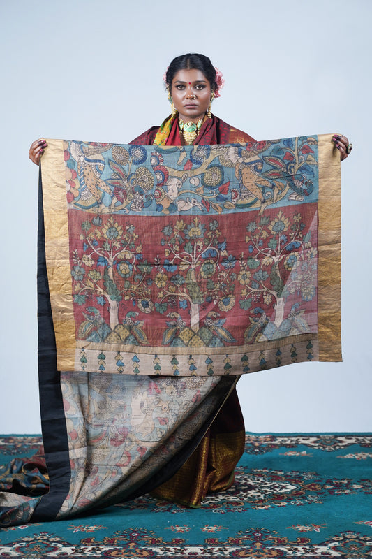 Authentic Hand painted pen kalamkari saree