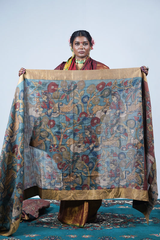 Authentic Hand painted pen kalamkari saree