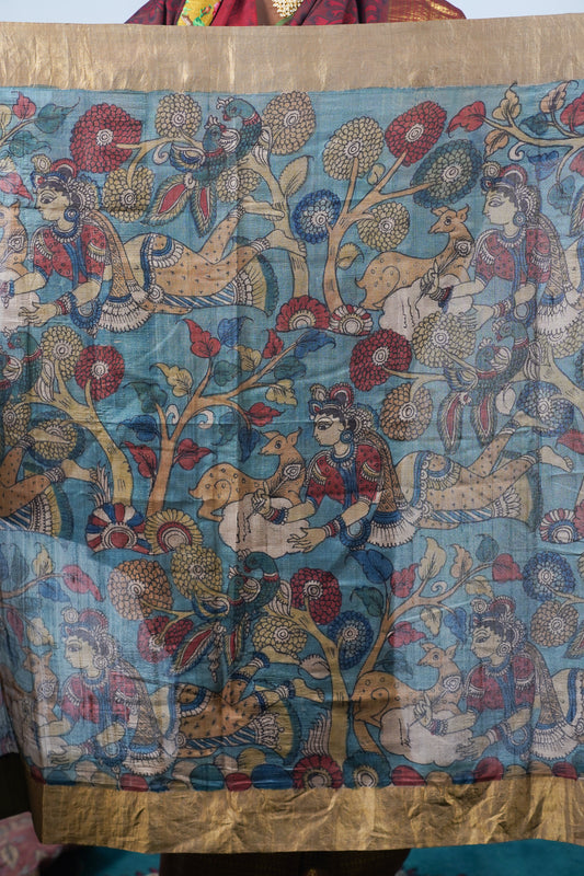 Authentic Hand painted pen kalamkari saree